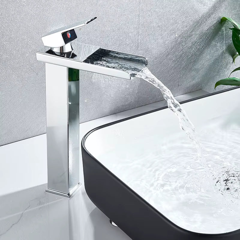 Waterfall Black Higher Basin Wash Basin Bathroom Cabinet Faucet Bathroom Nordic Black Paint Single Hole Faucet