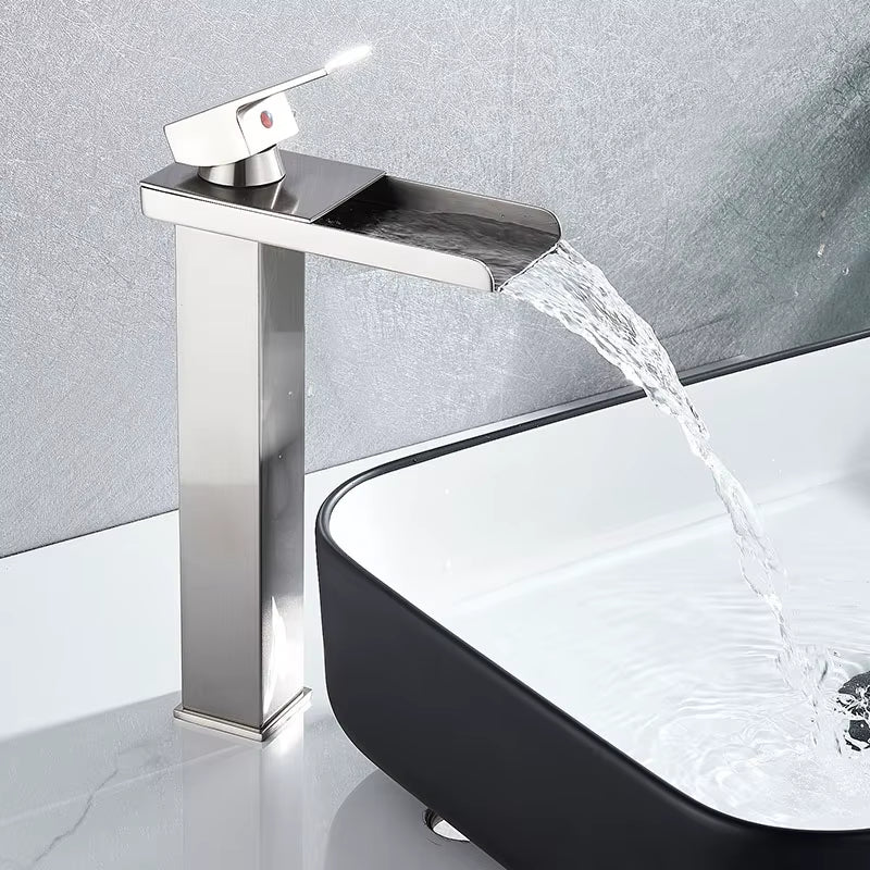 Waterfall Black Higher Basin Wash Basin Bathroom Cabinet Faucet Bathroom Nordic Black Paint Single Hole Faucet