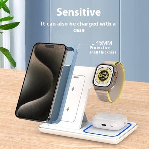 15W 3 in 1 LED Fast Wireless Charger Stand Foldable Charging Station for Smart Phone 15 14 13 12 11 Iwatch 9 8 7 6 5 Airpods Pro