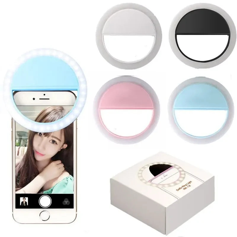 LED Light Ring USB Charge Led Selfie Ring Light Compatible with Iphone Samsung Xiaomi Mobile Phone Lens Ring Clip Selfie Lamp