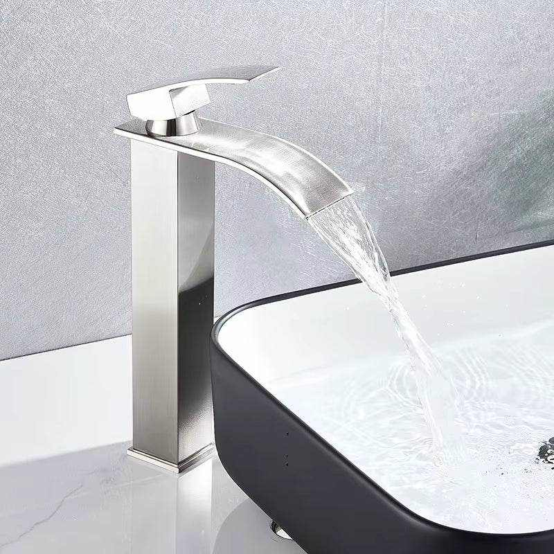 Waterfall Black Higher Basin Wash Basin Bathroom Cabinet Faucet Bathroom Nordic Black Paint Single Hole Faucet