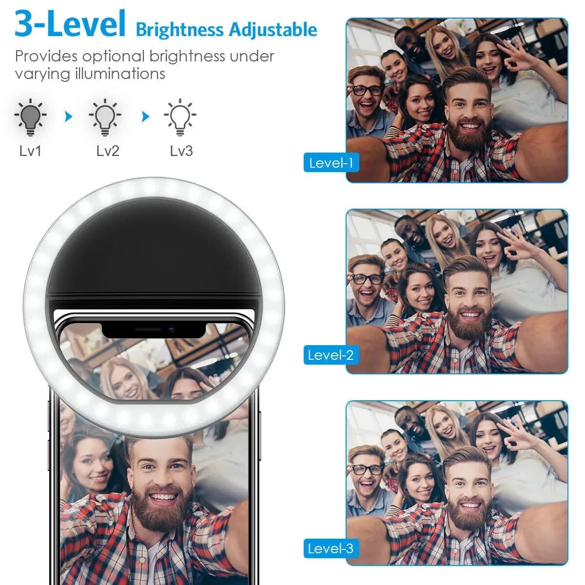 LED Light Ring USB Charge Led Selfie Ring Light Compatible with Iphone Samsung Xiaomi Mobile Phone Lens Ring Clip Selfie Lamp