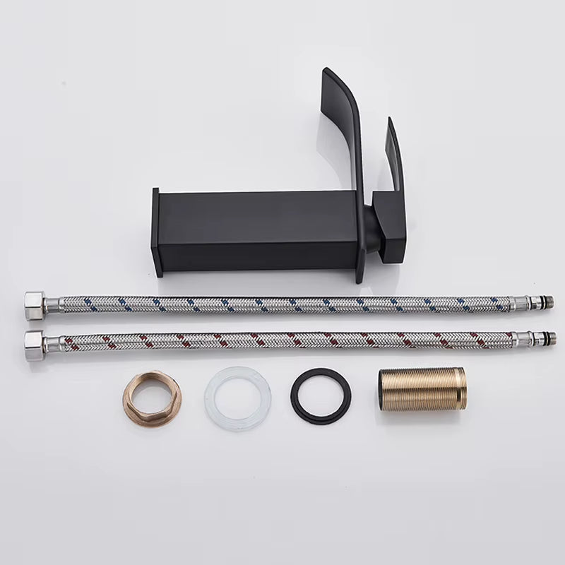Waterfall Black Higher Basin Wash Basin Bathroom Cabinet Faucet Bathroom Nordic Black Paint Single Hole Faucet
