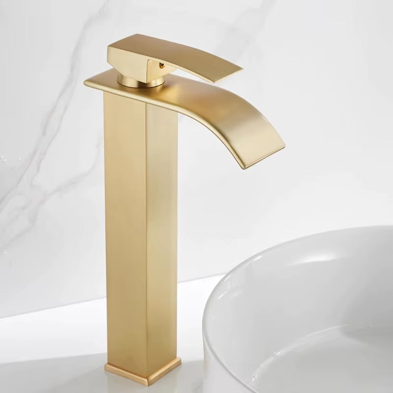 Waterfall Black Higher Basin Wash Basin Bathroom Cabinet Faucet Bathroom Nordic Black Paint Single Hole Faucet
