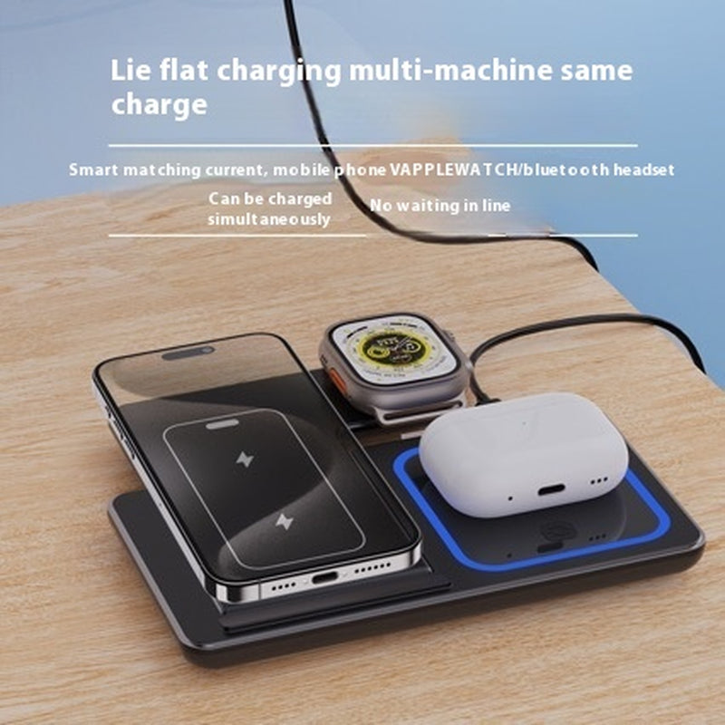 15W 3 in 1 LED Fast Wireless Charger Stand Foldable Charging Station for Smart Phone 15 14 13 12 11 Iwatch 9 8 7 6 5 Airpods Pro