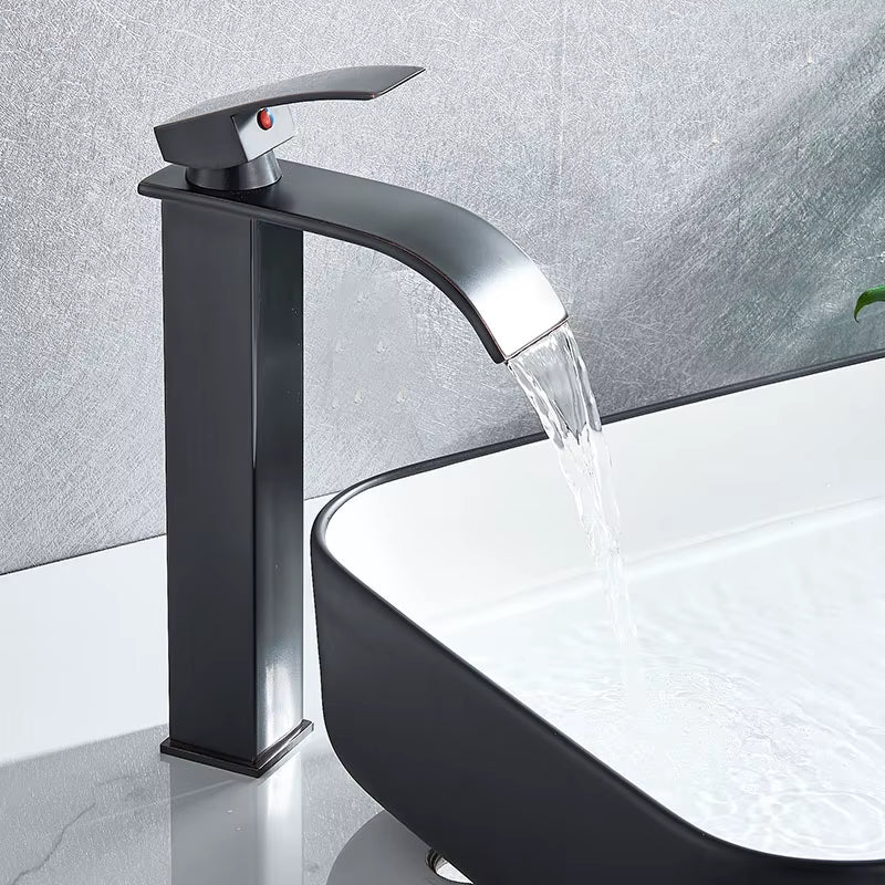 Waterfall Black Higher Basin Wash Basin Bathroom Cabinet Faucet Bathroom Nordic Black Paint Single Hole Faucet