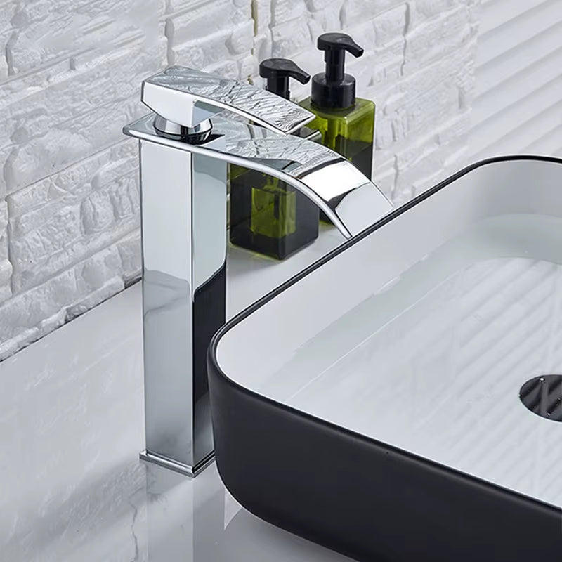 Waterfall Black Higher Basin Wash Basin Bathroom Cabinet Faucet Bathroom Nordic Black Paint Single Hole Faucet