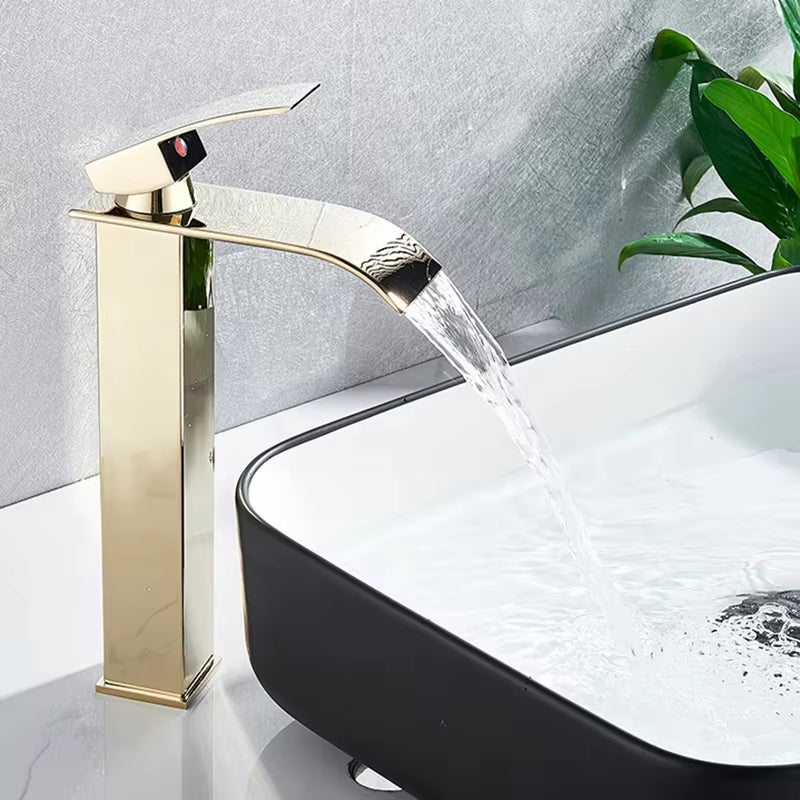 Waterfall Black Higher Basin Wash Basin Bathroom Cabinet Faucet Bathroom Nordic Black Paint Single Hole Faucet