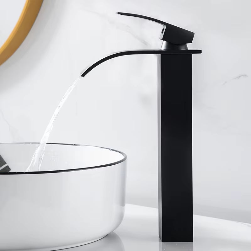 Waterfall Black Higher Basin Wash Basin Bathroom Cabinet Faucet Bathroom Nordic Black Paint Single Hole Faucet