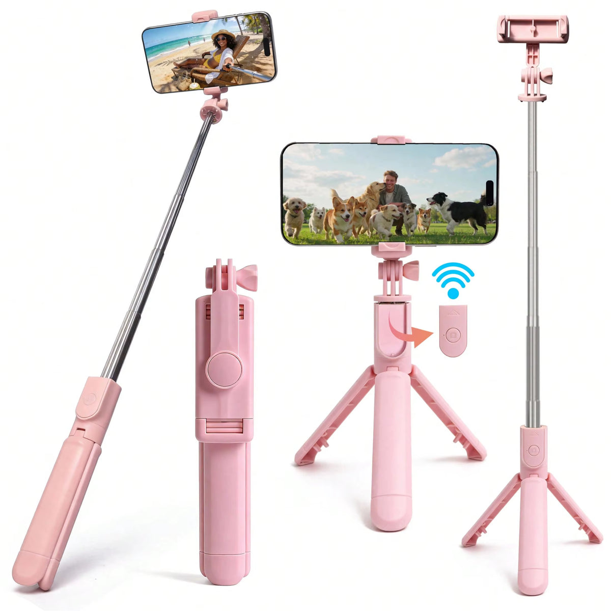 1PC Selfie Stick Wireless Selfie Stick with Tripod Stand Selfie Stick , Remote Control, Phone Holder and Built-In Tripod