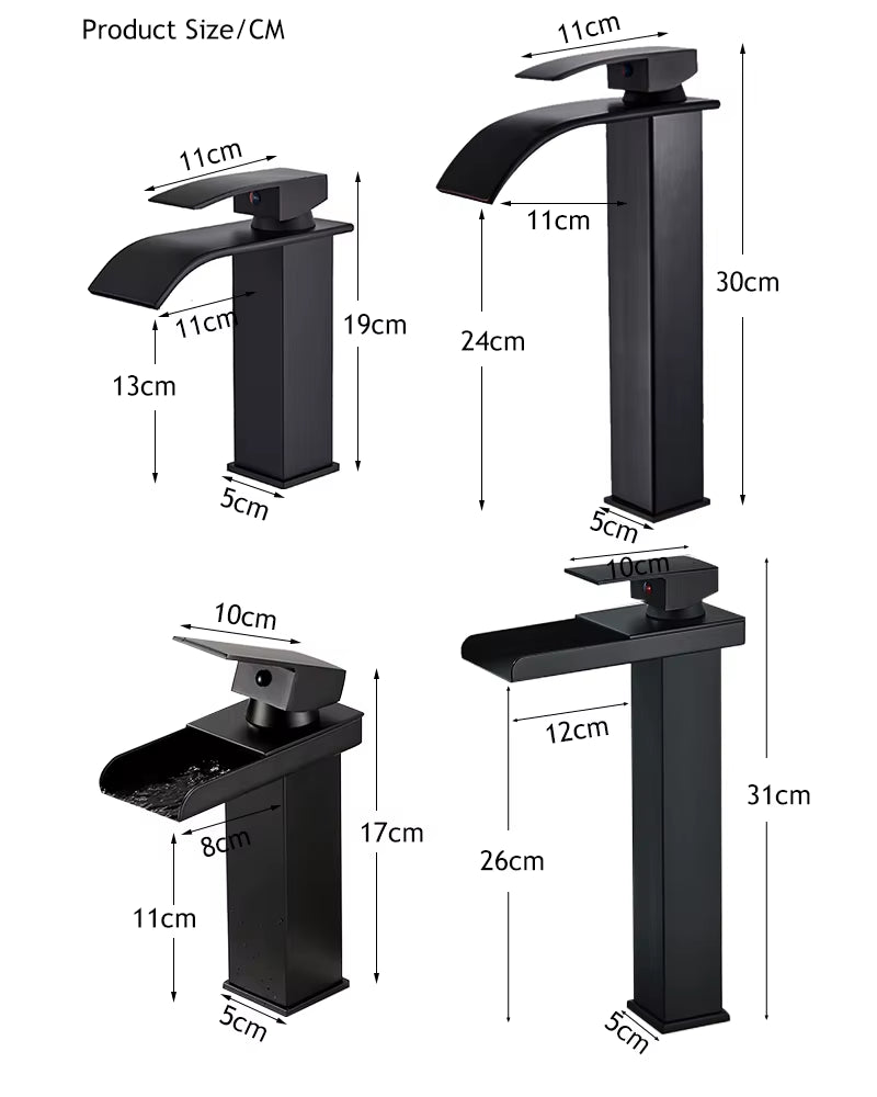 Waterfall Black Higher Basin Wash Basin Bathroom Cabinet Faucet Bathroom Nordic Black Paint Single Hole Faucet