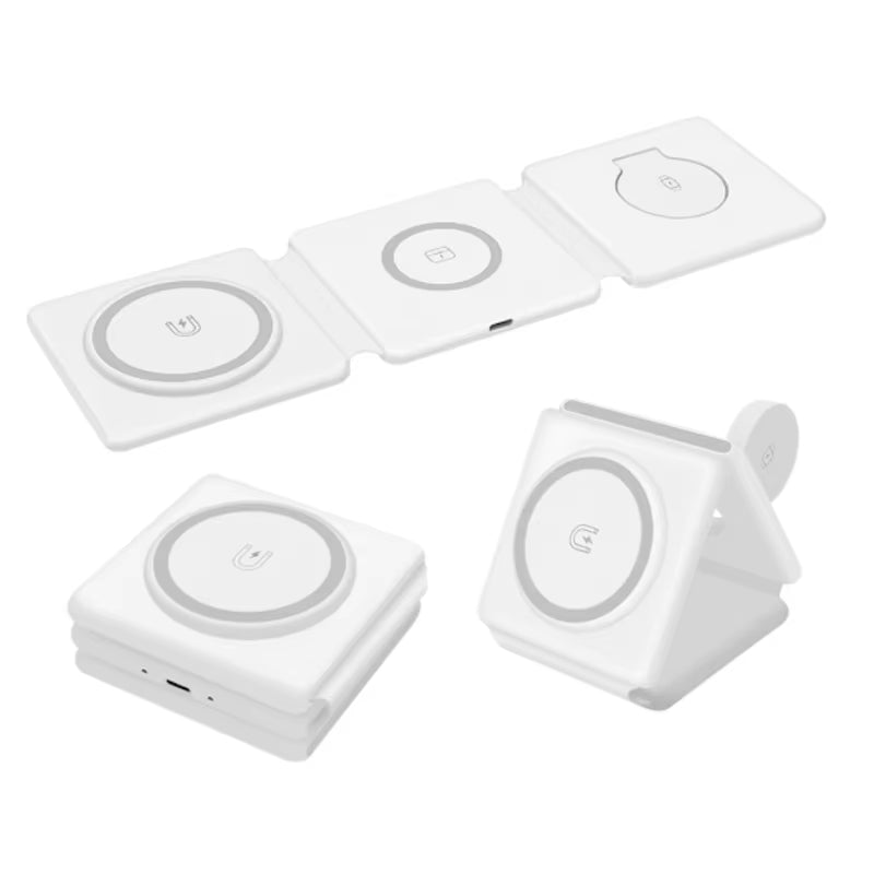 Hot Selling 3 in 1 Foldable Magnetic Wireless Charging Station for Mobile Phone Fast Charging Desktop Charger Stand